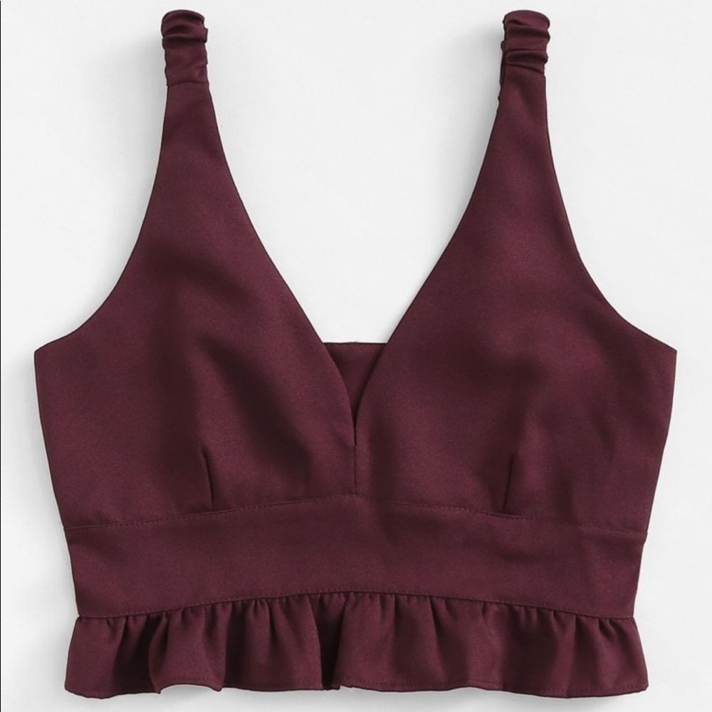 SHEIN Deep V Neck Frill Hem Top